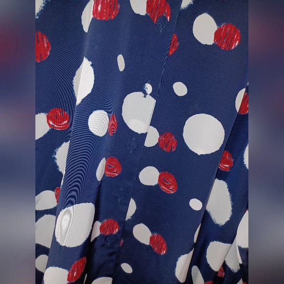 A Vintage Liz Baker Navy Blue Red White Blouse - Picture 10 of 11